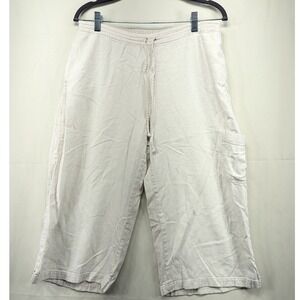 Coldwater Creek Linen Blend Wide Leg Cropped Pants PL Beige Drawstring Casual